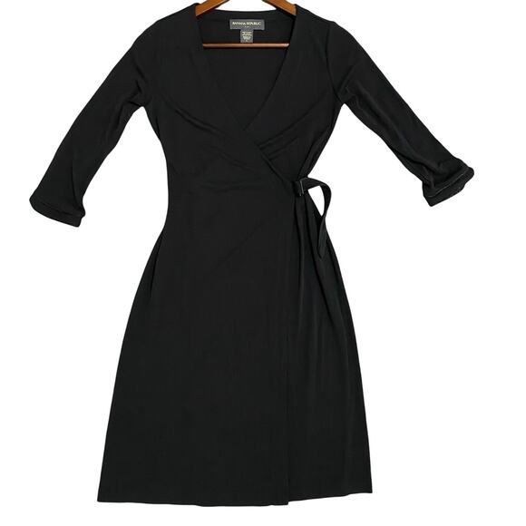 Banana Republic Dresses & Skirts - Vintage Y2K Banana Republic Wrap Dress Womens Size Small Black 3/4 Sleeves
